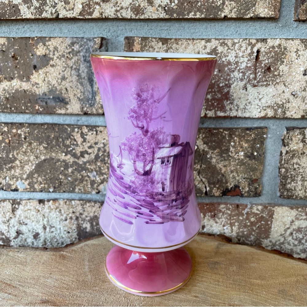 Vase Pink Made in Portugal 6 3/4” Tall 22KT Gold Trim